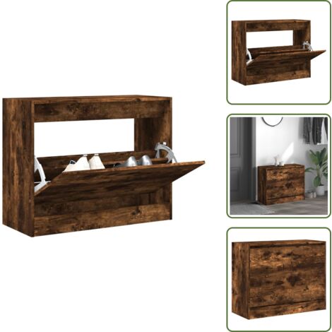 The Living Store Scarpiera Rovere Fumo 80x34x63 cm in Legno Multistrato - Scarpiera per ingresso