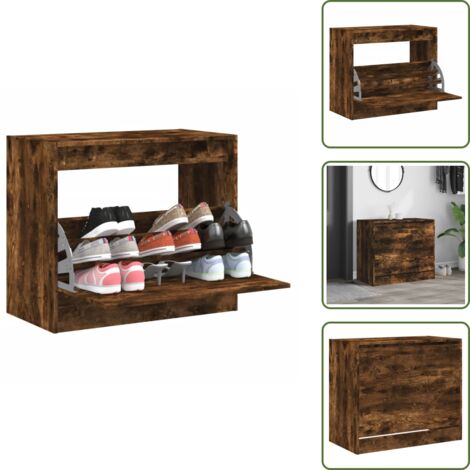 The Living Store Scarpiera Rovere Fumo 80x42x69 cm in Legno Multistrato - Scarpiera rovere