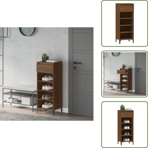 The Living Store Scarpiera Rovere Marrone 40x36x105 cm in Legno Multistrato - Scarpiera marrone
