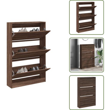 The Living Store Scarpiera Rovere Marrone 80x21x125,5 cm in Legno Multistrato - Scarpiera marrone