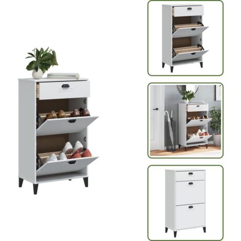 The Living Store Scarpiera VIKEN Bianca in Legno Multistrato - Scarpiera con cassetti