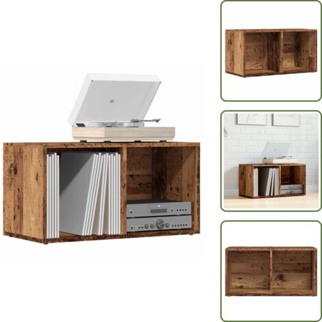 The Living Store Scatola Portaoggetti Legno Antico Legno Multistrato - Armadio per dischi