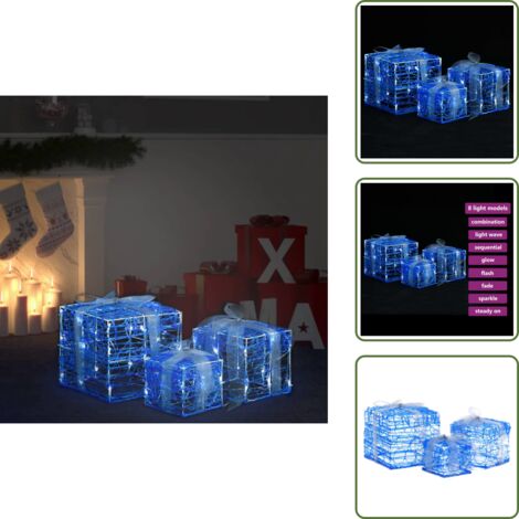 The Living Store Scatole Regalo Decorative Natale in Acrilico 3 pz Bianco Freddo - Luci LED
