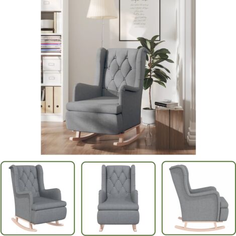 The Living Store Schaukelsessel mit Kautschukholz-Beinen Hellgrau Stoff - Schaukelsessel - Esszimmerstuhl - Lounge Chair - Bequemlichkeit - Grau