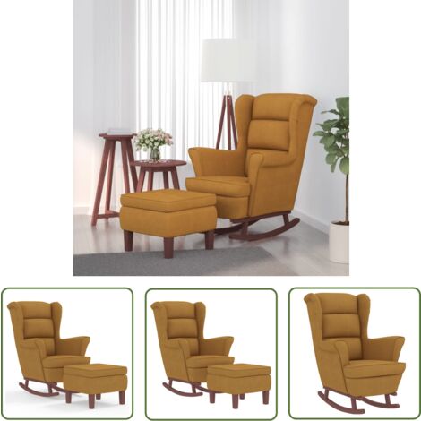 The Living Store Schaukelsessel und Hocker mit Holzbeinen Braun Samt - Samtsofa - Schaukelstuhl - Relaxsessel - Lounge Chair - Sessel Mit Hocker