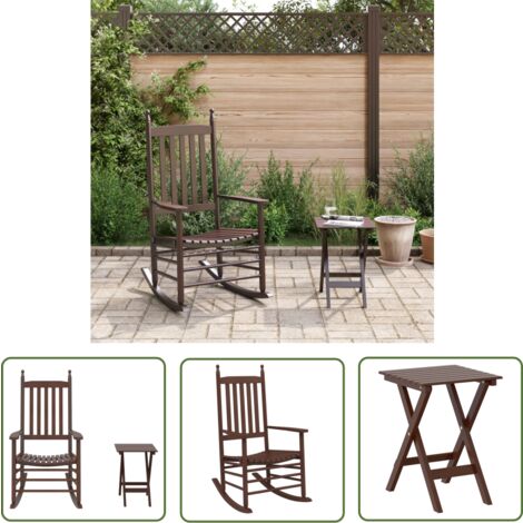 The Living Store Schaukelstuhl mit Klapptisch Braun Massivholz Pappel - Gartenmöbel - Schaukelstuhl - Holzsessel - Esszimmerstuhl - Balkonmöbeln