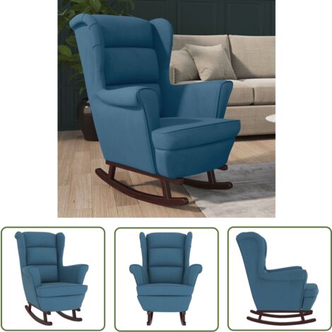 The Living Store Schaukelstuhl mit Massivholz-Gummibeinen Blau Samt - Samtsessel - Schaukelstuhl - Esszimmerstuhl - Lounge Chair - Blau