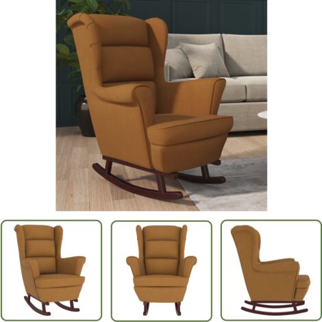 The Living Store Schaukelstuhl mit Massivholz-Gummibeinen Braun Samt - Samtsessel - Schaukelstuhl - Esszimmerstuhl - Lounge Chair - Gemütlicher Stuhl