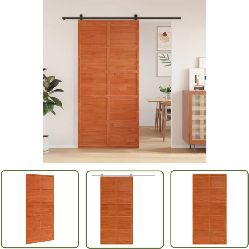 The Living Store - Scheunentür Wachsbraun 100x208 Cm Massivholz Kiefer - Schiebetür - Holzdoor - Kiefernwood - Rustikale Tür - Innentür