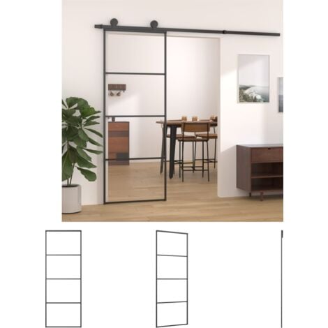 The Living Store Schiebetür Aluminium und ESG Glas 76x205 cm Schwarz - Haustüren