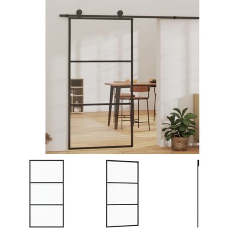 JINLEFU The Living Store Schiebetür ESG-Glas und Aluminium 102x205 cm Schwarz - Türen