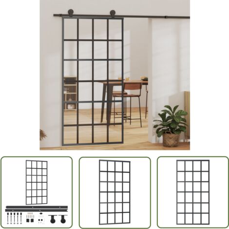 The Living Store Schiebetür mit Beschlag ESG-Glas & Aluminium 102x205 cm - Schiebetür - Glastür - Alu-Türe - Wohnzimmertüre - Schlafzimmertür
