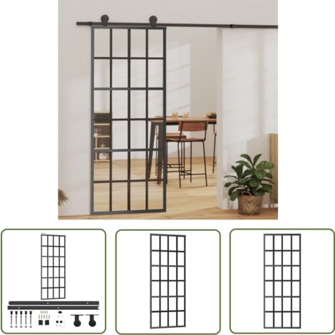 The Living Store Schiebetür mit Beschlag ESG-Glas & Aluminium 76x205 cm - Schiebetür - Glastür - Alu-Türe - Wohnzimmertüre - Schlafzimmertür
