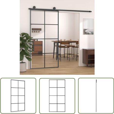 The Living Store Schiebetür Schwarz 102,5x205 cm ESG-Glas und Aluminium - Schiebetür - Glastür - Schwarze Tür - Moderne Tür - Garderobe Tür