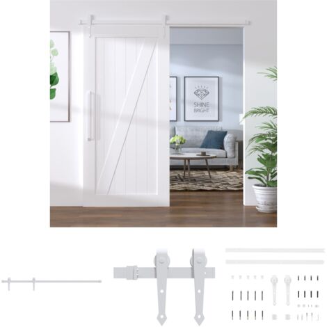 The Living Store Schiebetürbeschlag 200 cm Stahl Weiß -  Türrahmen