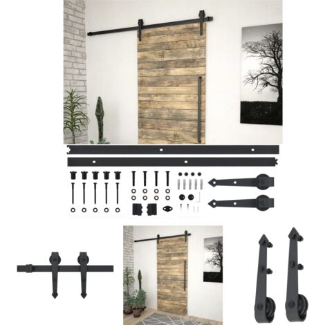The Living Store Schiebetürbeschlag-Set SKIEN 200 cm Stahl Schwarz -  Türrahmen