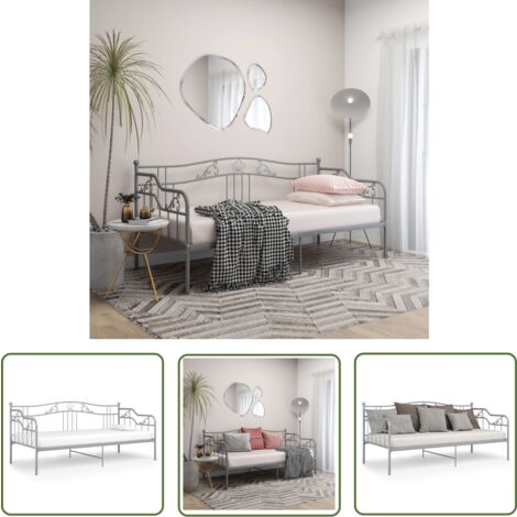 The Living Store Schlafsofa Bettgestell Grau Metall 90x200 cm - Schlafsofa - Bettgestell - Daybed - Gästebett - Metallbett
