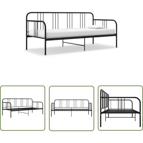 The Living Store Schlafsofa Bettgestell Schwarz Metall 90x200 cm - Schlafcouch - Bettgestell - Daybed - Gästebett - Platzsparend