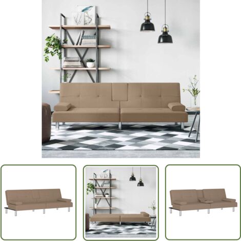 The Living Store Schlafsofa mit Getränkehaltern Cappuccino Kunstleder - Schlafsofa - Sofa - Gästebett - Wohnzimmersofa - Couch