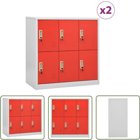 The Living Store Schließfachschränke 2 Stk. Hellgrau und Rot 90x45x92,5cm Stahl - Schliessfachschrank - Metallschrank - Garderobe - Aufbewahrungsbox - Schreibtischorganisation