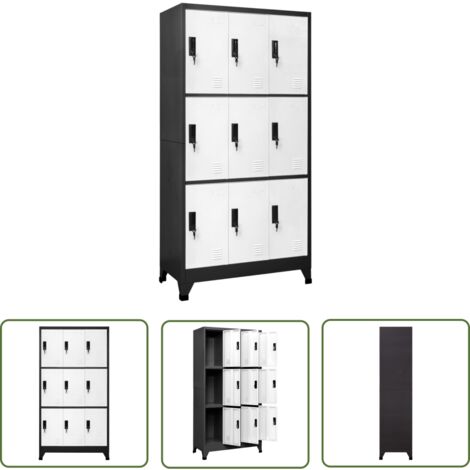 The Living Store Schließfachschrank Anthrazit und Weiß 90x45x180 cm Stahl - Schliessfachschrank - Metallschrank - Garderobe - Bürobedarf - Lagerraum