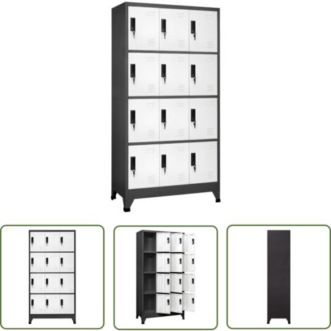 The Living Store Schließfachschrank Anthrazit und Weiß 90x45x180 cm Stahl - Schliessfachschrank - Metallschrank - Garderobenständer - Büroorganisation - Lagerraum