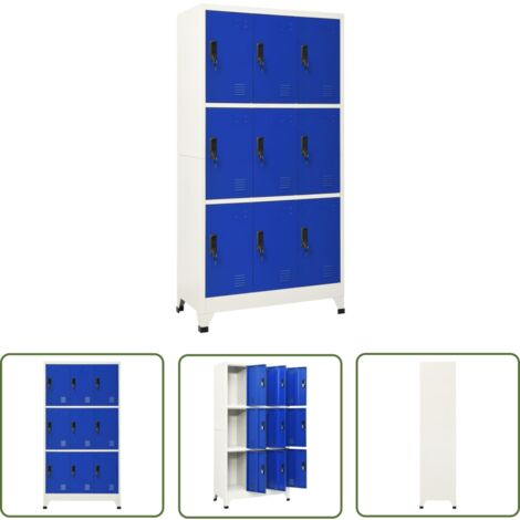 The Living Store Schließfachschrank Grau und Blau 90x45x180 cm Stahl - Schliessfachschrank - Metallschrank - Garderobe - Abstellschrank - Lagerregal
