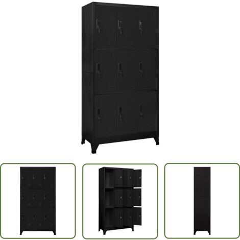 The Living Store Schließfachschrank Schwarz 90x45x180 cm Stahl - Schliessfachschrank - Metallschrank - Garderobe - Bürobedarf - Lagerraum