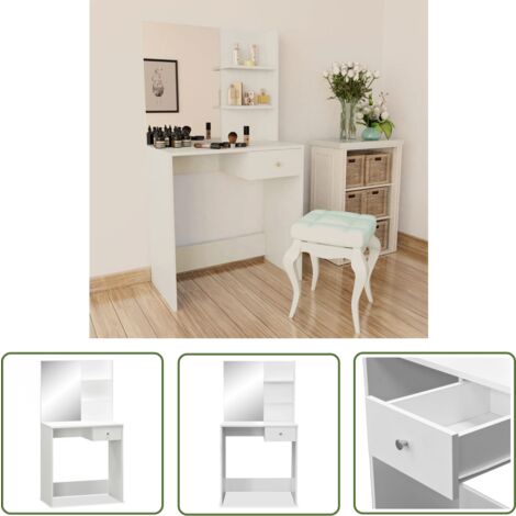 The Living Store Schminktisch Holzwerkstoff 75x40x141 cm Weiß - Schminktisch - Kosmetiktisch - Make Up Tisch - Badezimmer Möbel - Spiegelschrank