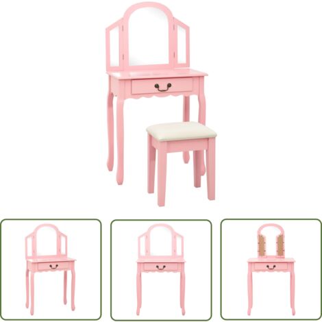 The Living Store Schminktisch mit Hocker Rosa 65x36x128 cm Paulownia-Holz MDF - Schminktisch - Rosa - Make Up Tisch - Kosmetiktresore - Vanity Schreibtisch