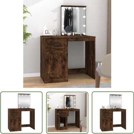 The Living Store Schminktisch mit LEDs Räuchereiche 90x50x132,5 cm Holzwerkstoff - Schminktisch - Kosmetikschrank - Badezimmermöbel - Makeup Tisch - LED Beleuchtung