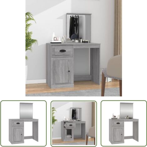 The Living Store Schminktisch mit Spiegel Grau Sonoma 90x50x132,5 cm - Schminktisch - Kosmetiktisch - Grau - Sonoma - Badezimmermöbel