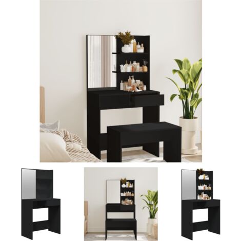 The Living Store Schminktisch mit Spiegel Schwarz 74,5x40x141 cm - Schminktische