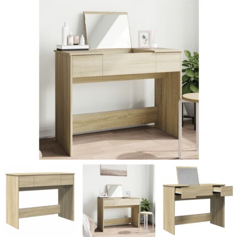 The Living Store Schminktisch mit Spiegel Sonoma-Eiche 100x45x76 cm -  Schminktische