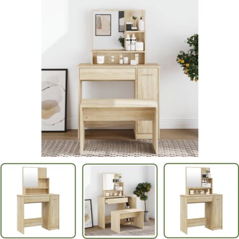 The Living Store Schminktisch mit Spiegel Sonoma-Eiche 86,5x35x136 cm - Schminktisch - Kosmetikschrank - Badezimmermöbel - Spiegelkommode - Makeup Tisch