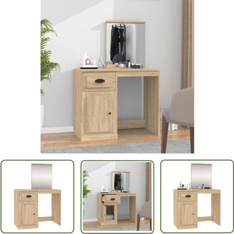 The Living Store Schminktisch mit Spiegel Sonoma-Eiche 90x50x132,5 cm - Schminktisch - Kosmetiktisch - Badezimmermöbel - Spiegelschrank - Makeup Tisch