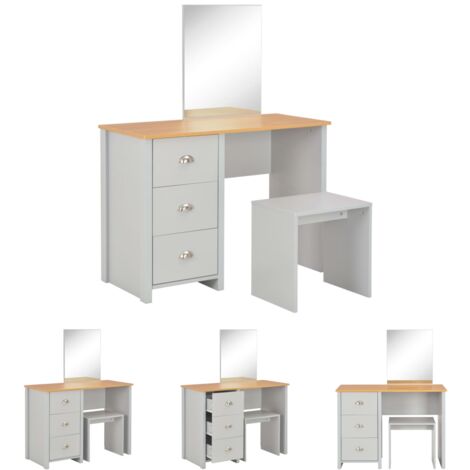 The Living Store - Schminktisch mit Spiegel und Hocker Grau 104x45x131 cm