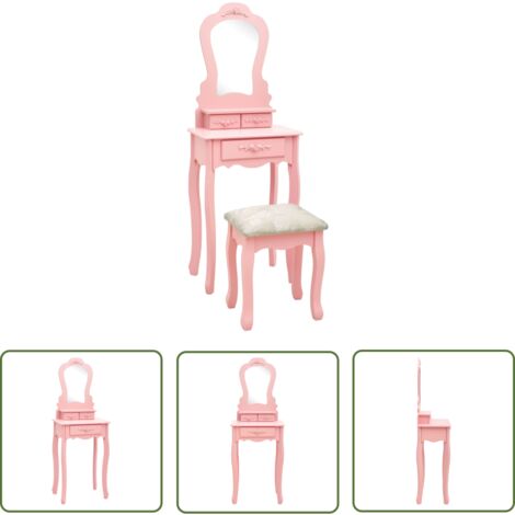 The Living Store Schminktisch-Set mit Hocker Rosa 50x59x136 cm Paulownia-Holz - Schminktisch - Rosa Schminktisch - Kosmetiktisch - Schminktisch Set - Holzkosmetiktisch