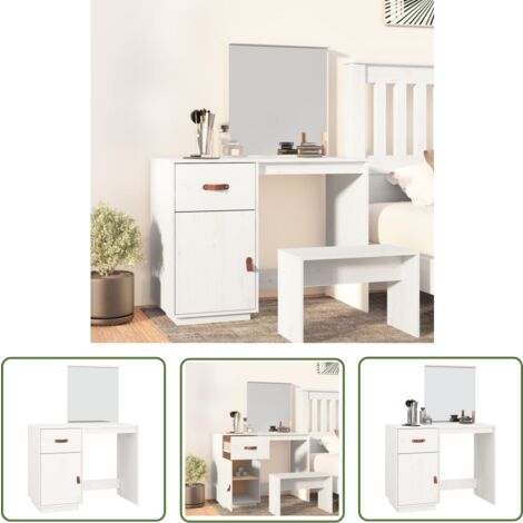 The Living Store Schminktisch Weiß 95x50x134 cm Massivholz Kiefer - Schminktisch - Kosmetikschrank - Badezimmermöbel - Spiegelschrank - Makeup Tisch