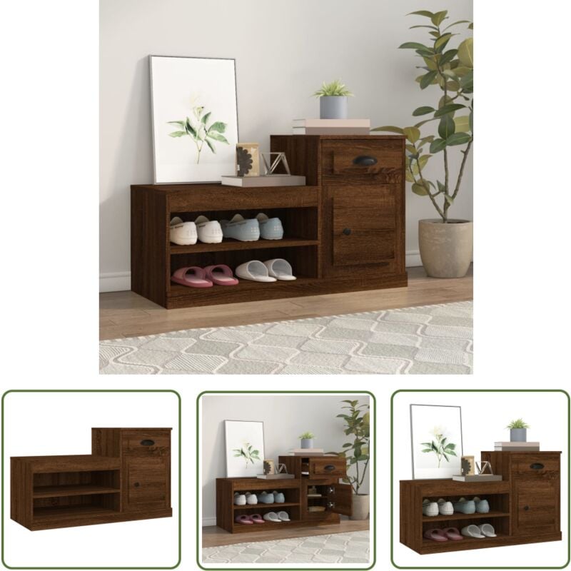 The Living Store - Armoire à chaussures chêne marron 100x42x60cm bois d'ingénierie - Armoire à Chaussures - Meuble Chaussure - Rangement Chaussures
