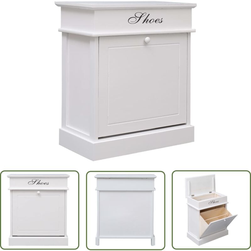 The Living Store - Armoire à chaussures Blanc 50 x 28 x 58 cm Bois de Paulownia - Meuble D'entrée - Armoire à Chaussures - Rangement Chaussures