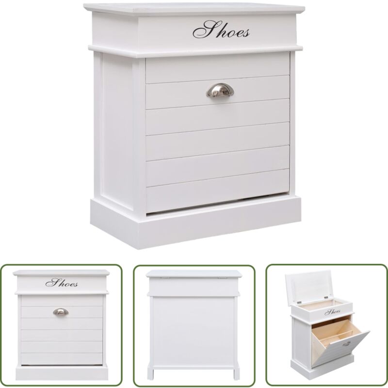 The Living Store Armoire à chaussures Blanc 50 x 28 x 58 cm Bois de Paulownia - Meuble Entrée - Armoire Chaussure - Rangements Chaussures - Rangement