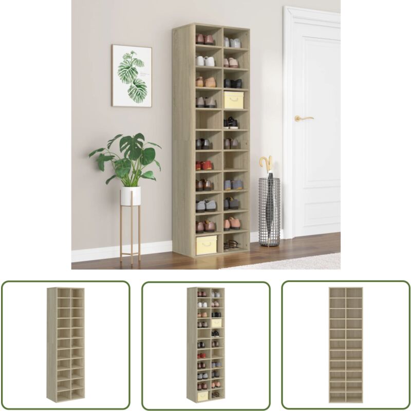 The Living Store - Armoire à chaussures chêne sonoma 54x34x183cm bois d'ingénierie - Etagere Chaussure - Meuble Chaussure - Range Chaussures