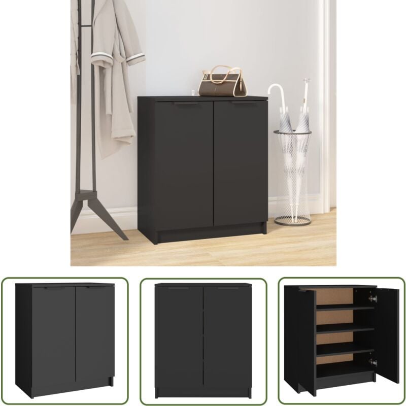 The Living Store - Armoire à chaussures Noir 59x35x70 cm bois d'ingénierie - Armoire à Chaussures - Meuble Rangement - Placard Chaussures - Rangement