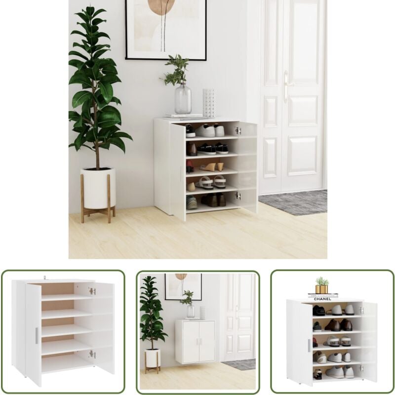 Armoire à chaussures Blanc brillant 60x35x70 cm Bois ingénierie - Armoire à Chaussures - Meuble Chaussure - Rangement Chaussures - Organiseur