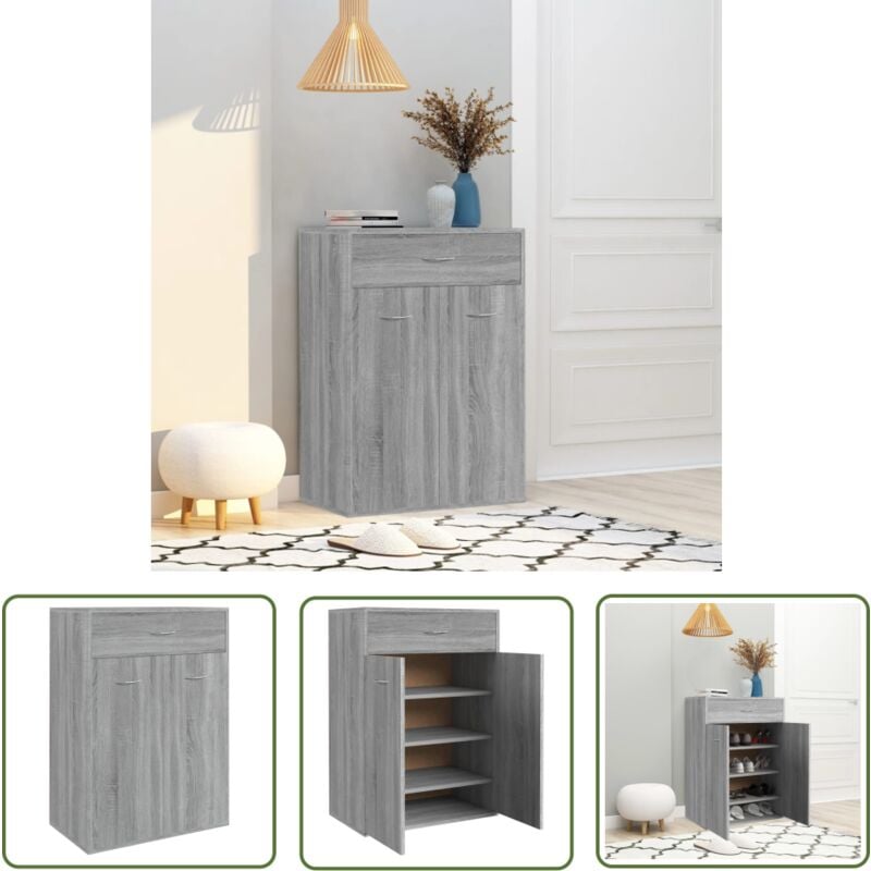 Armoire à chaussures Sonoma gris 60x35x84 cm Bois d'ingénierie - Meuble à Chaussures - Rangements Chaussures - Armoire à Chaussures - Placard à
