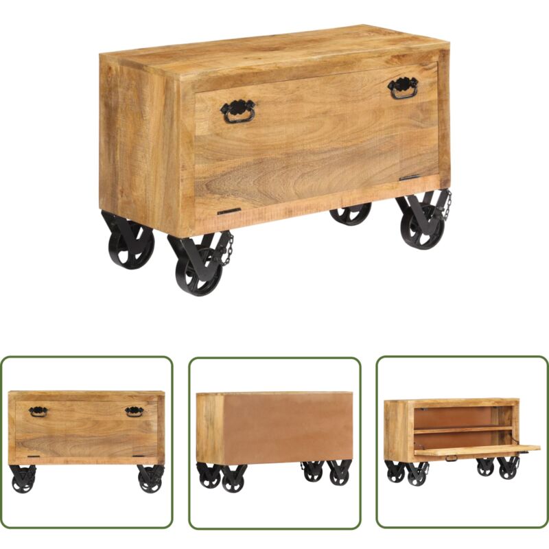 The Living Store Armoire à chaussures 86x35x55 cm Bois de manguier solide - Meuble Rangement Chaussures - Armoire Chaussure - Rangements Entrée