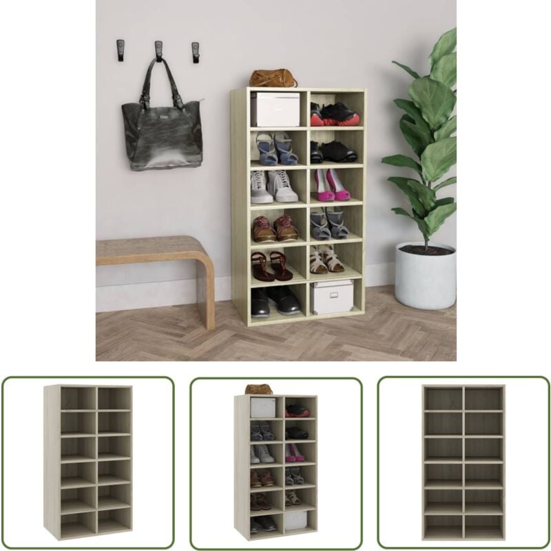 The Living Store - tagère à chaussures Chêne sonoma 54x34x100,5 cm - Etagere Chaussure - Meuble Rangement Chaussures - Range Chaussures - Organiseur