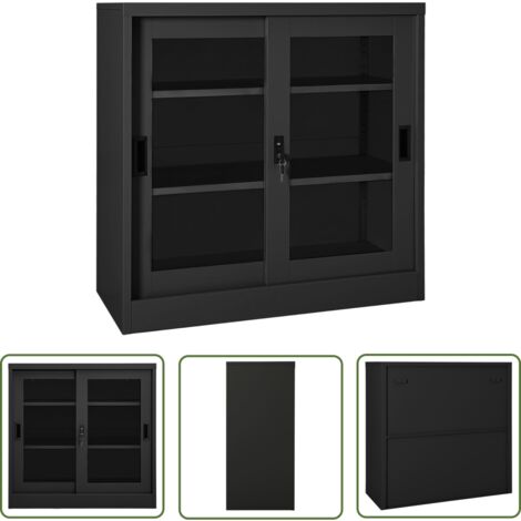 The Living Store Schrank mit Schiebetür Anthrazit 90x40x90 cm Stahl - Bürostuhl - Schreibtisch - Stauraum - Metallregal - Garderobe