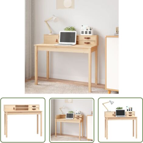 The Living Store Schreibtisch 110x50x93 cm Massivholz Kiefer - Kiefernholz Schreibtisch - Bürotisch - Home Office Tisch - Schreibtisch Massiv - Kleiner Schreibtisch